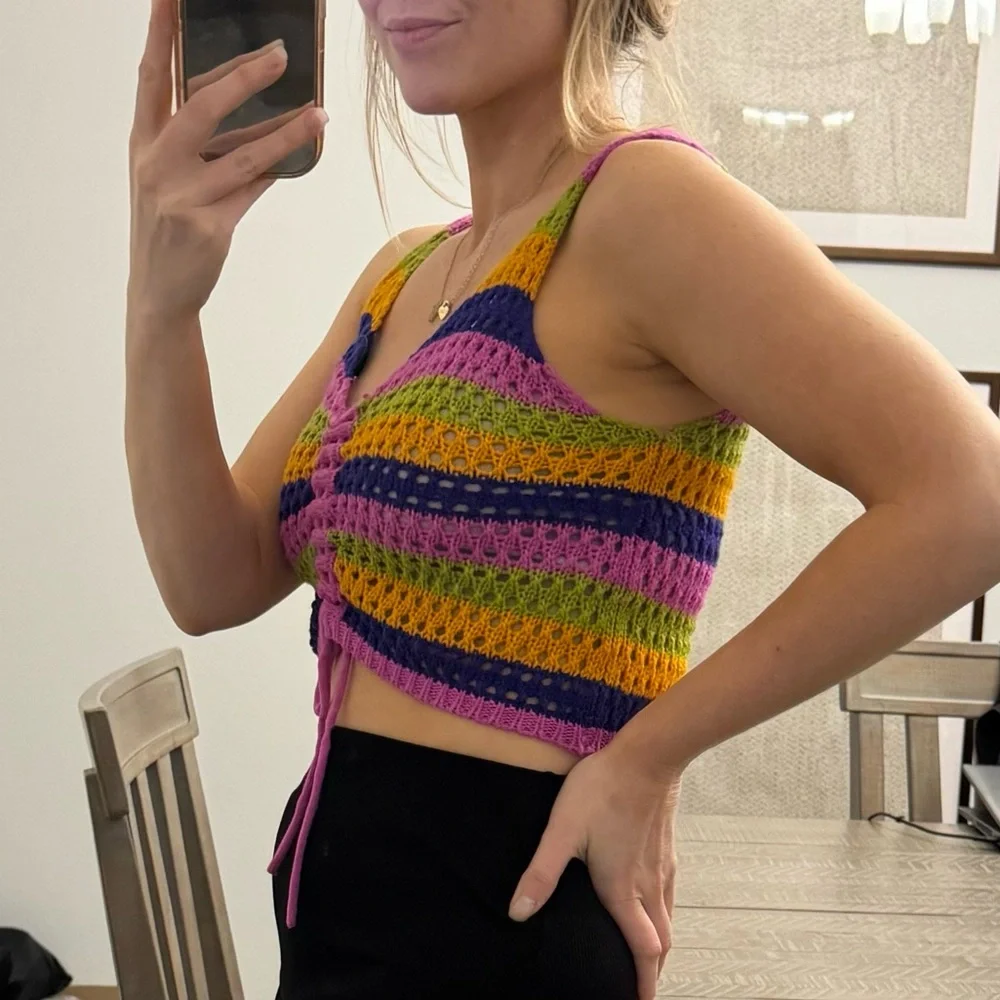 Colorful Striped Crochet Crop Top - Picture 12 of 14